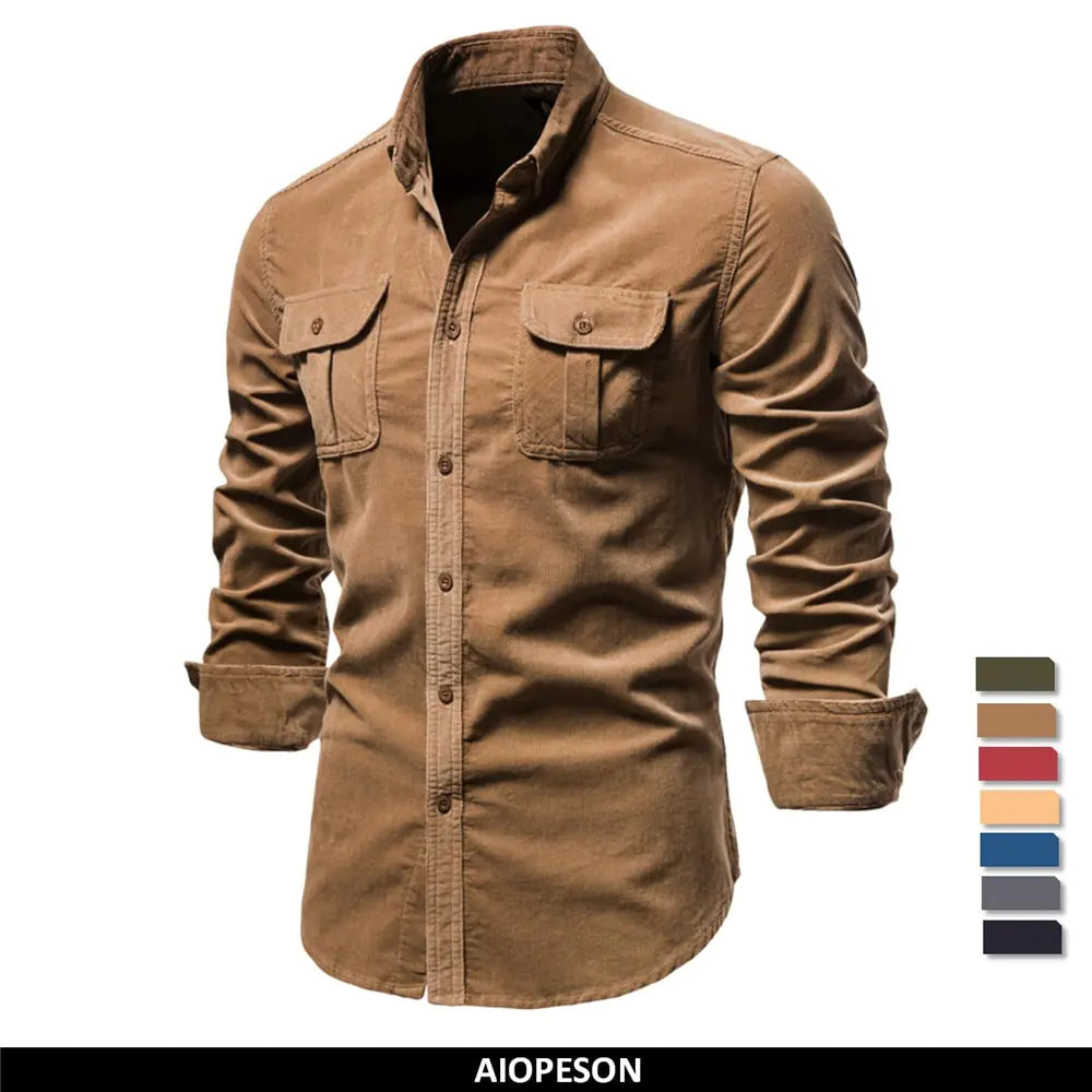 Camisa de pana informal de negocios para hombre