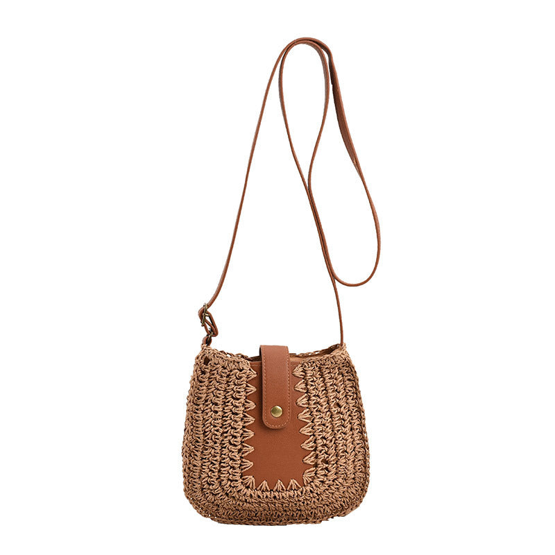 Large Capacity French Shoulder Straw BagPosture Stitching