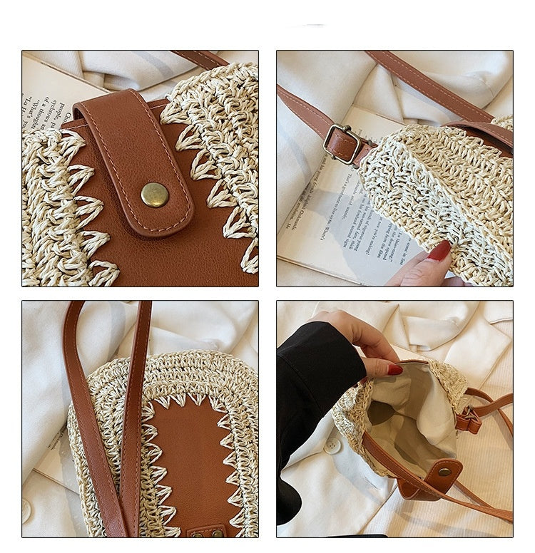 Large Capacity French Shoulder Straw BagPosture Stitching