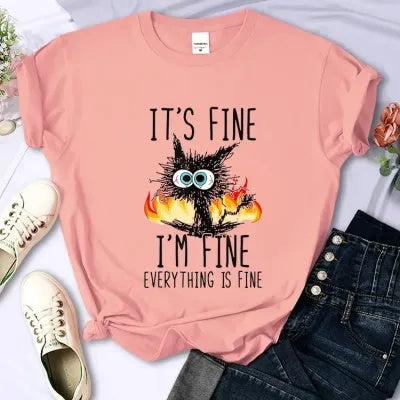 Short-Sleeved T-shirt With I'm Fine Print