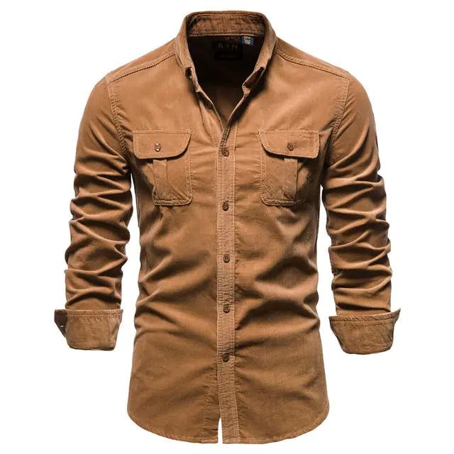 Camisa de pana informal de negocios para hombre