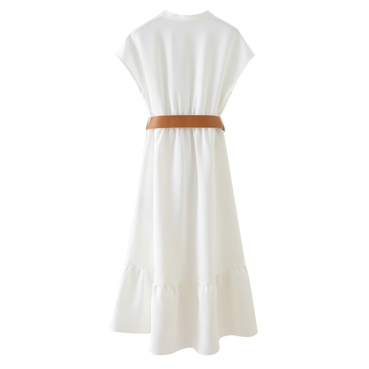Summer Dress With V-neck And Belt Accessory