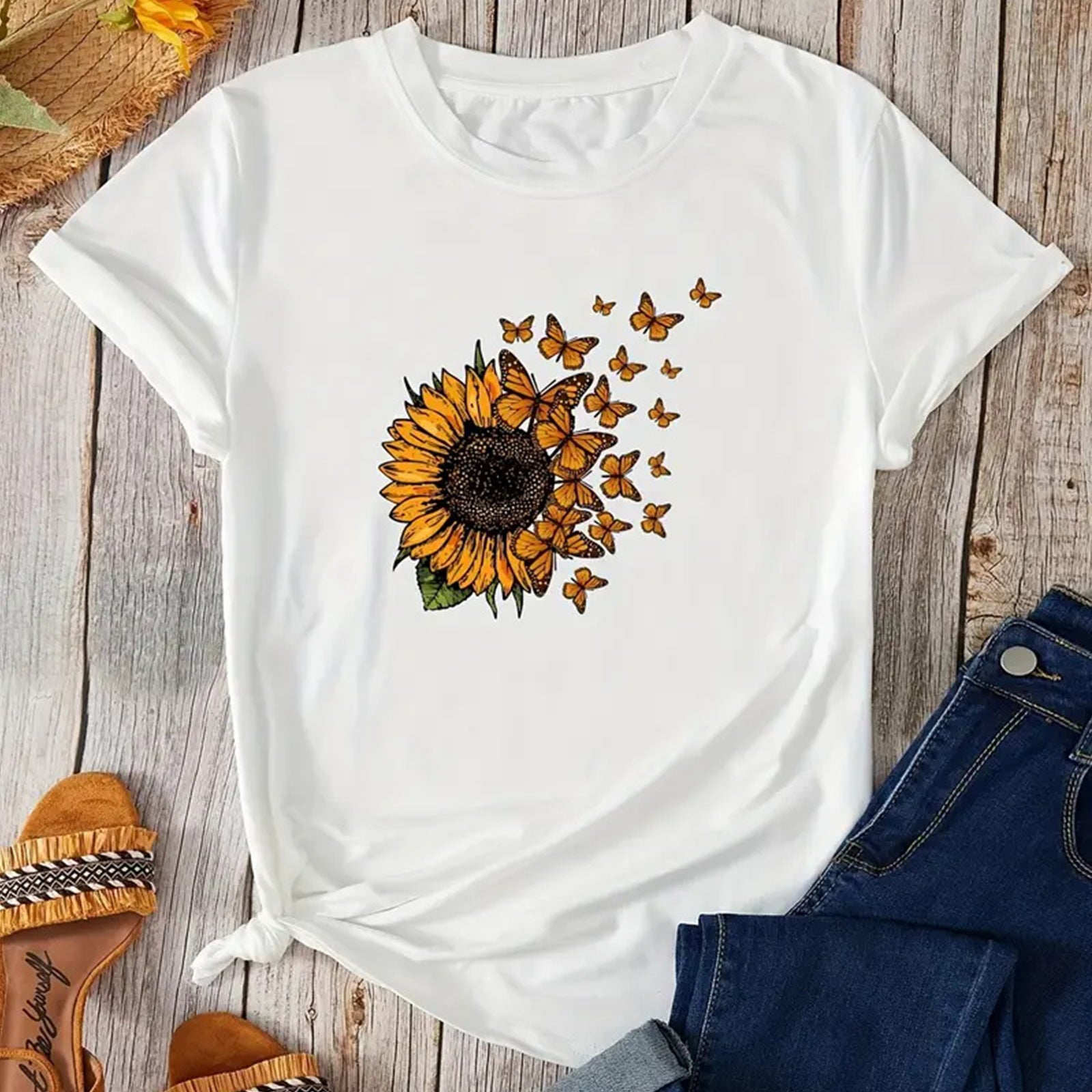 T-Shirt With Sunflower in The Wind