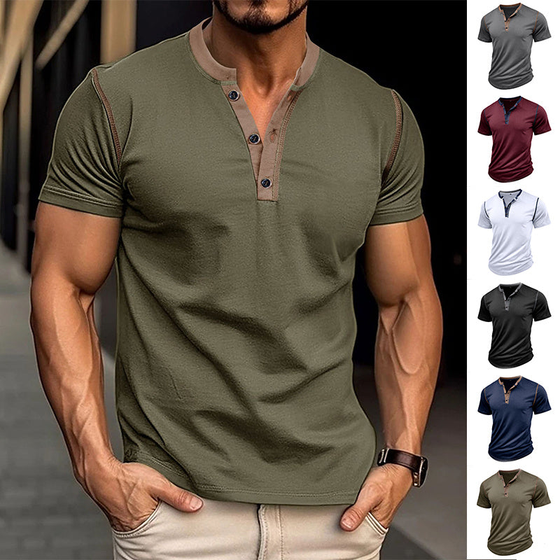 Fashion Short-sleeved Polo Shirt Button V-neck T-shirt Tops