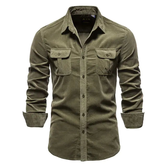 Camisa de pana informal de negocios para hombre