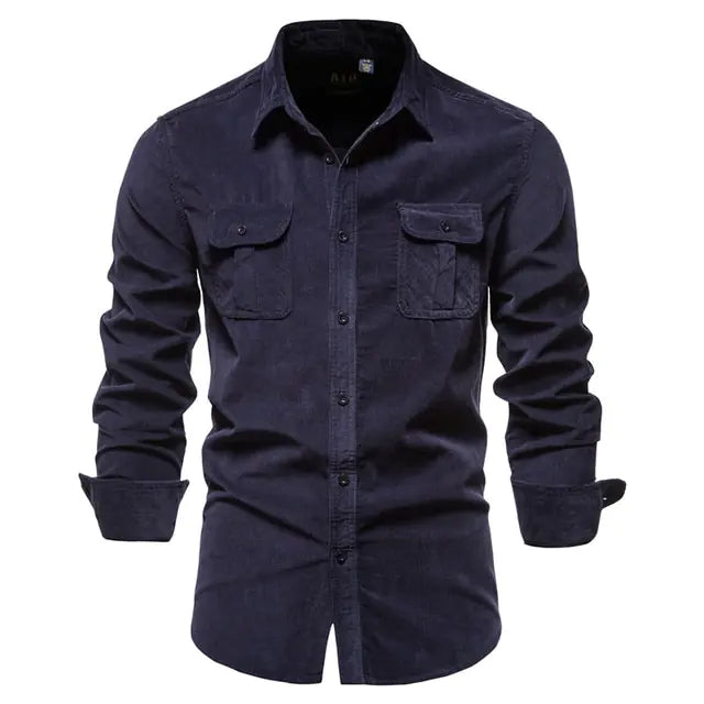 Camisa de pana informal de negocios para hombre