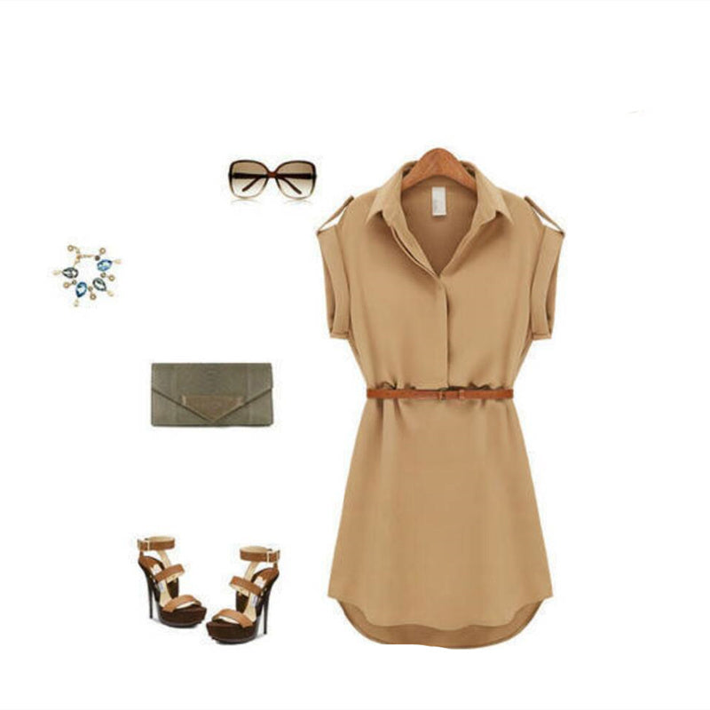 Women's Shirt Dress with EV Lapel Belt