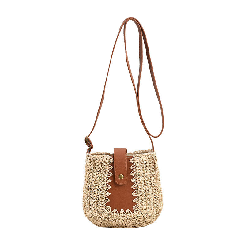 Large Capacity French Shoulder Straw BagPosture Stitching