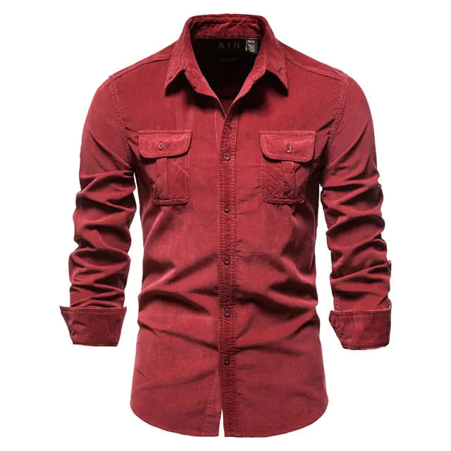 Camisa de pana informal de negocios para hombre